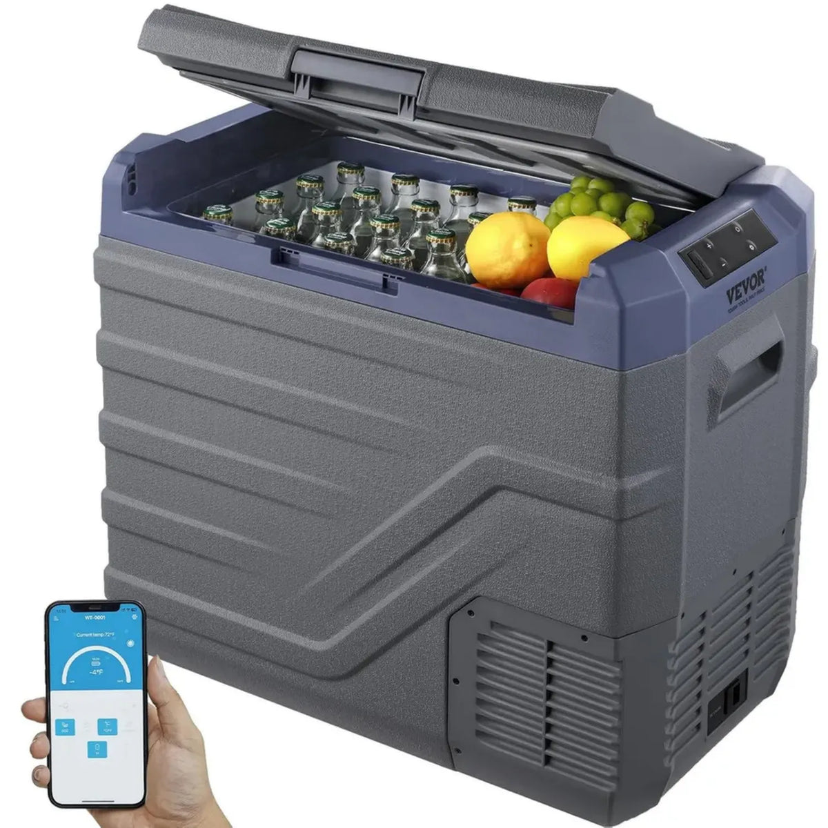 VEVOR Frigo Auto 45L con Luce, 12/24V DC e 100-240V AC, Compressore Portatile per Campeggio