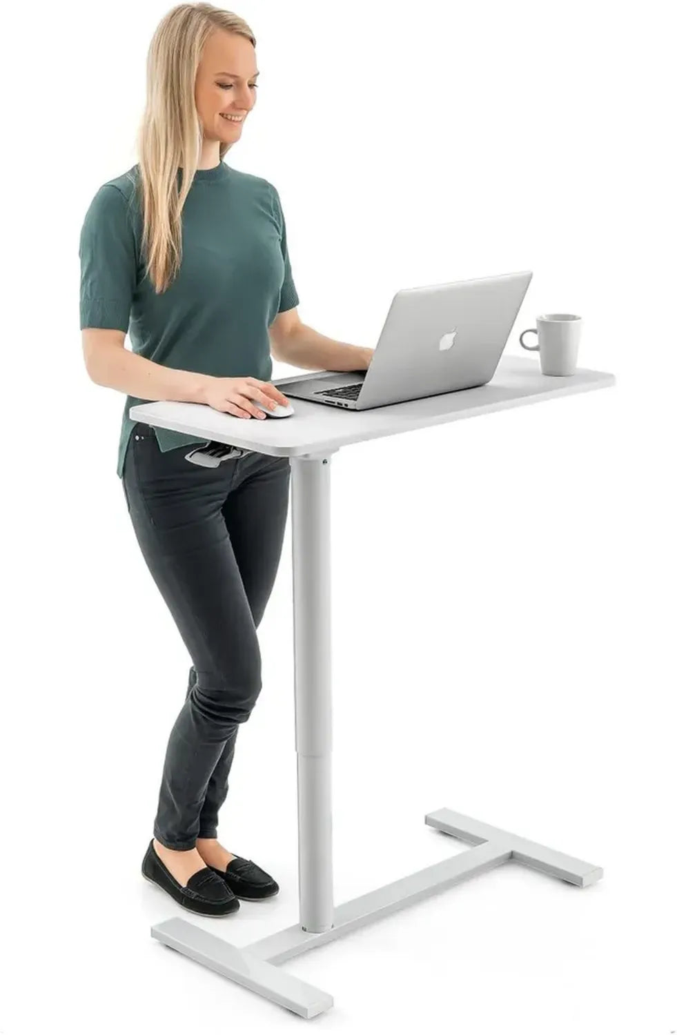 Tatkraft Relax Scrivania Mobile per Laptop, Altezza Regolabile 74-115 cm, Facile Uso Pneumatico, Tavolo per Notebook con Ruote per Casa e Ufficio