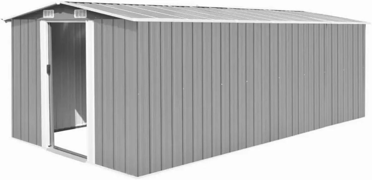 Magazzino Attrezzi in Metallo Zincato con Porta Grigia 257x489x181 cm