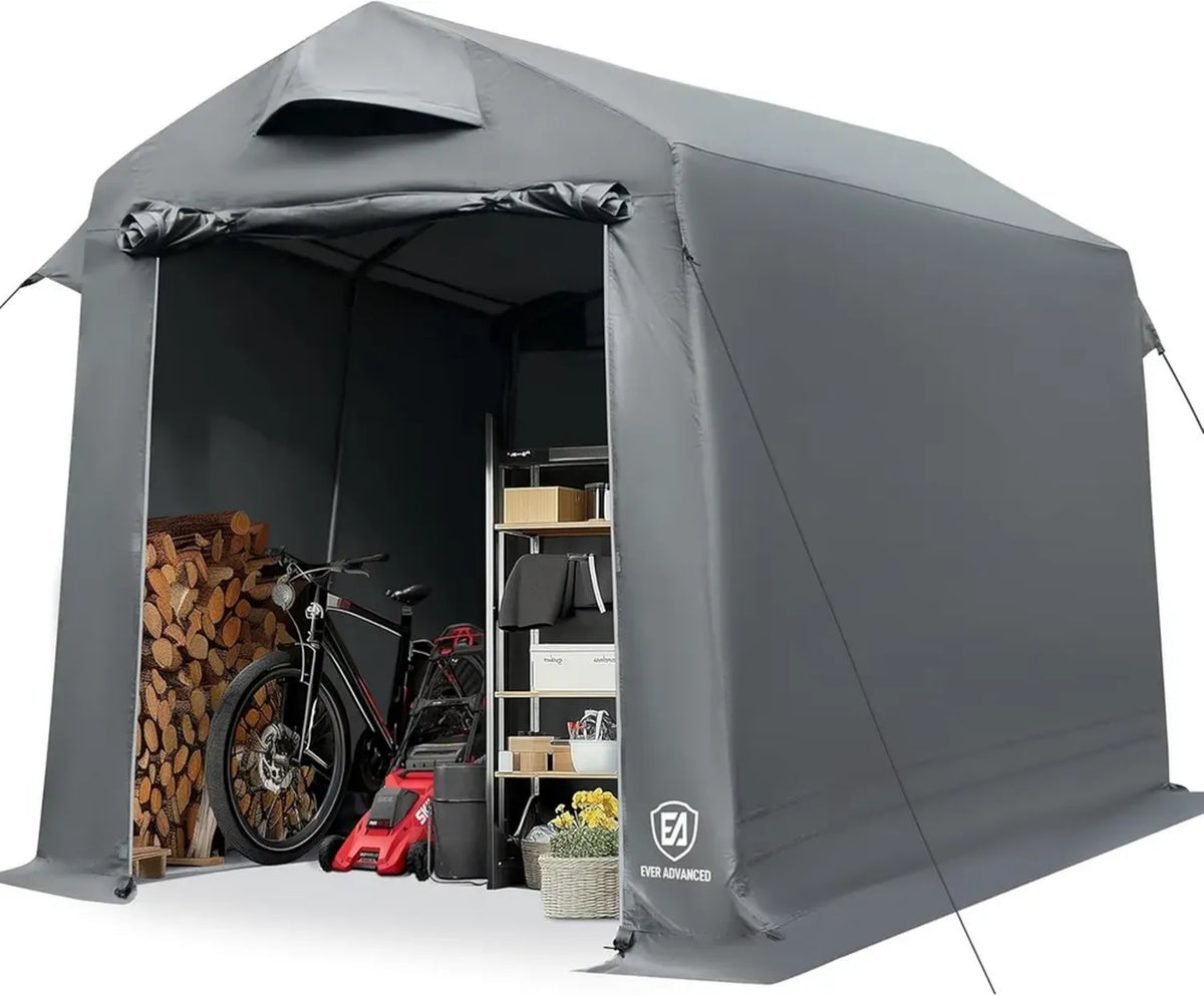 Riparo Attrezzi Impermeabile 9,8m³ con Ventilazione, Tenda Multifunzione per Biciclette 190x230x225cm, Grigio