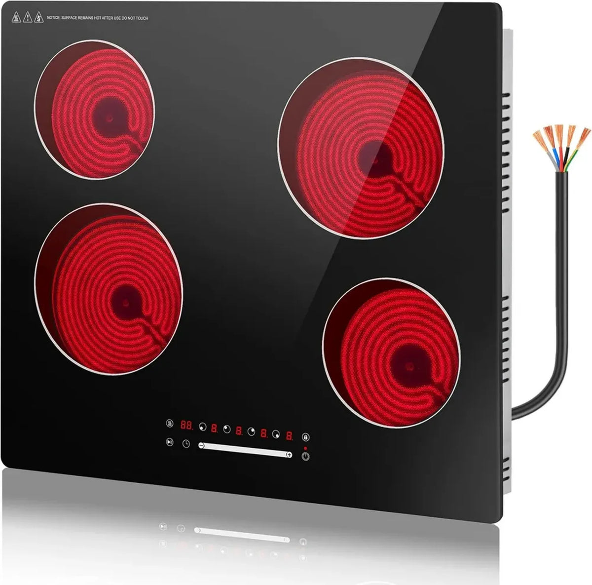 Piano Cottura in Vetroceramica 60 cm, 4 Zone con 6000W, Touch Control e Sicurezza Bambini