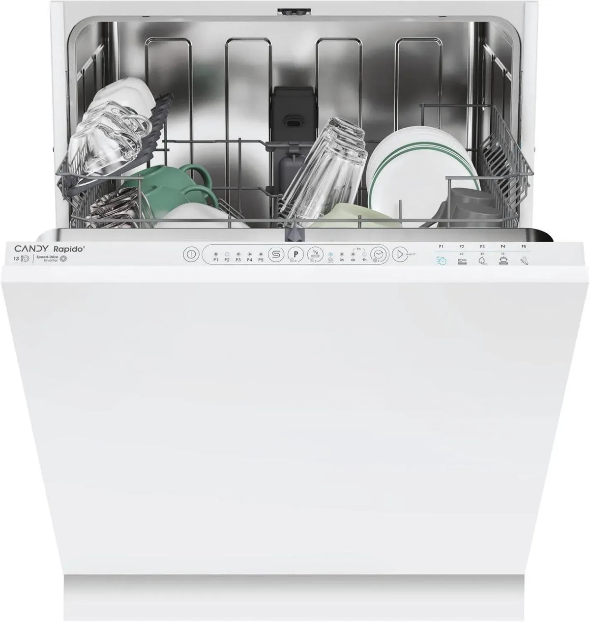 Candy CI 3E9E0W - Lavastoviglie Incasso 13 Coperti, Classe Energetica E, Programmi Veloci, Avvio Ritardato, Bianco