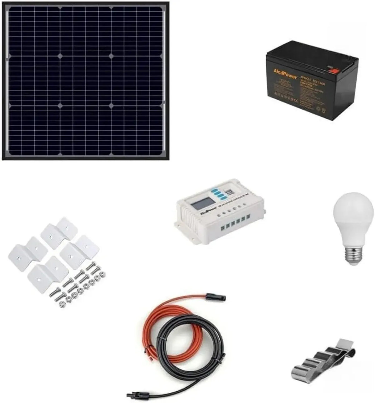 Sistema Fotovoltaico Autonomo 50W - Pannello Solare con Regolatore di Carica e Accessori Completi