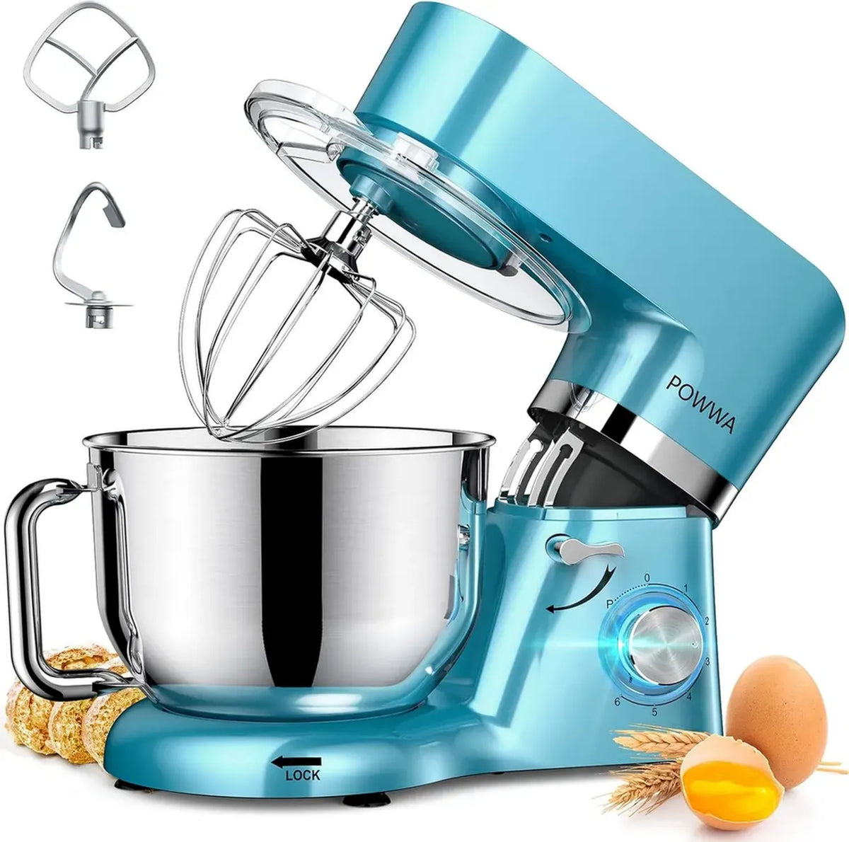 Robot da Cucina 3 in 1 1500W, Impastatrice Planetaria con Ciotola Inox, 6 Velocità, Frusta e Gancio, Lavabile in Lavastoviglie, Colore Blu