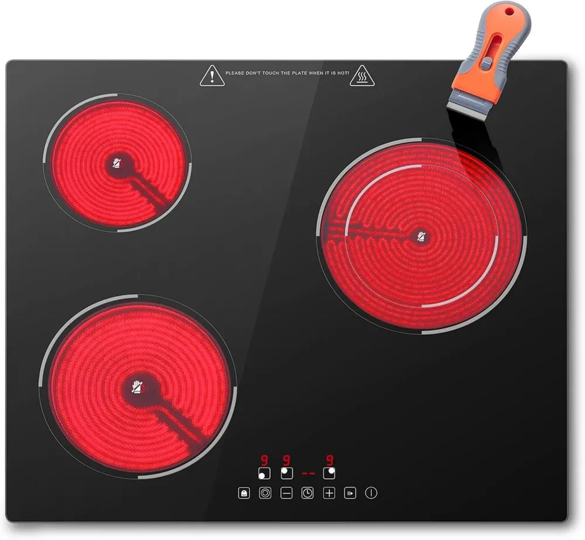 Piano cottura in vetroceramica a 3 zone, 5200W, controllo touch