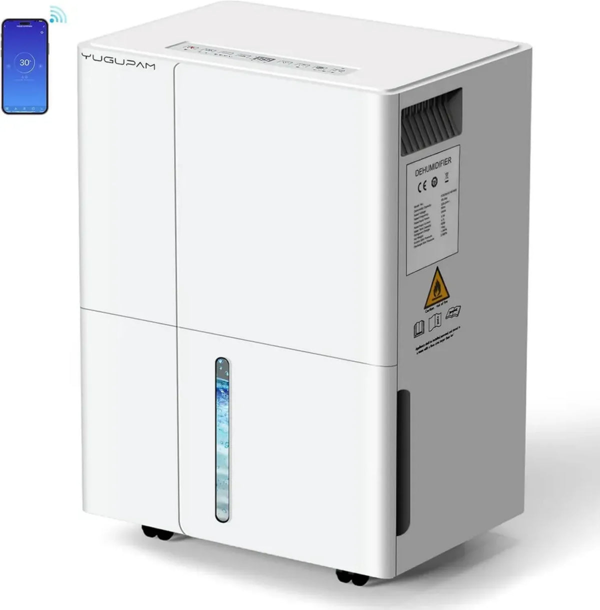 Deumidificatore 30L con Wi-Fi e App, 4 Funzioni, Purificatore d'Aria, Timer, Drenaggio Continuo, Ideale per Casa e Bagno