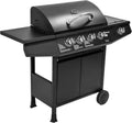 Grill a Gas Fireplus 4+1, 9,3 kW, Acciaio Nero con Ruote e Termometro