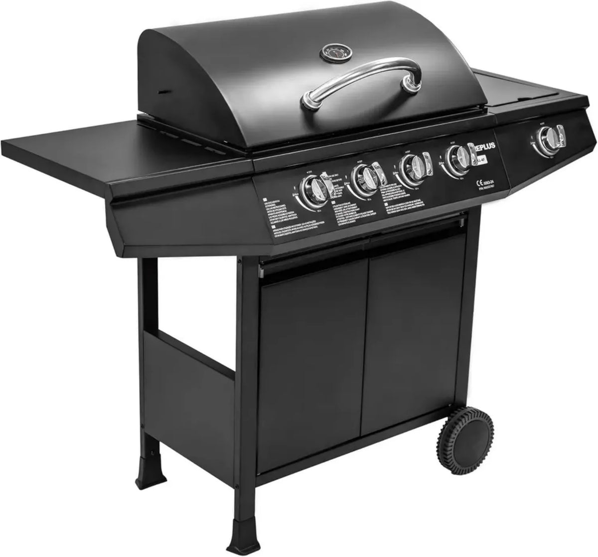 Grill a Gas Fireplus 4+1, 9,3 kW, Acciaio Nero con Ruote e Termometro