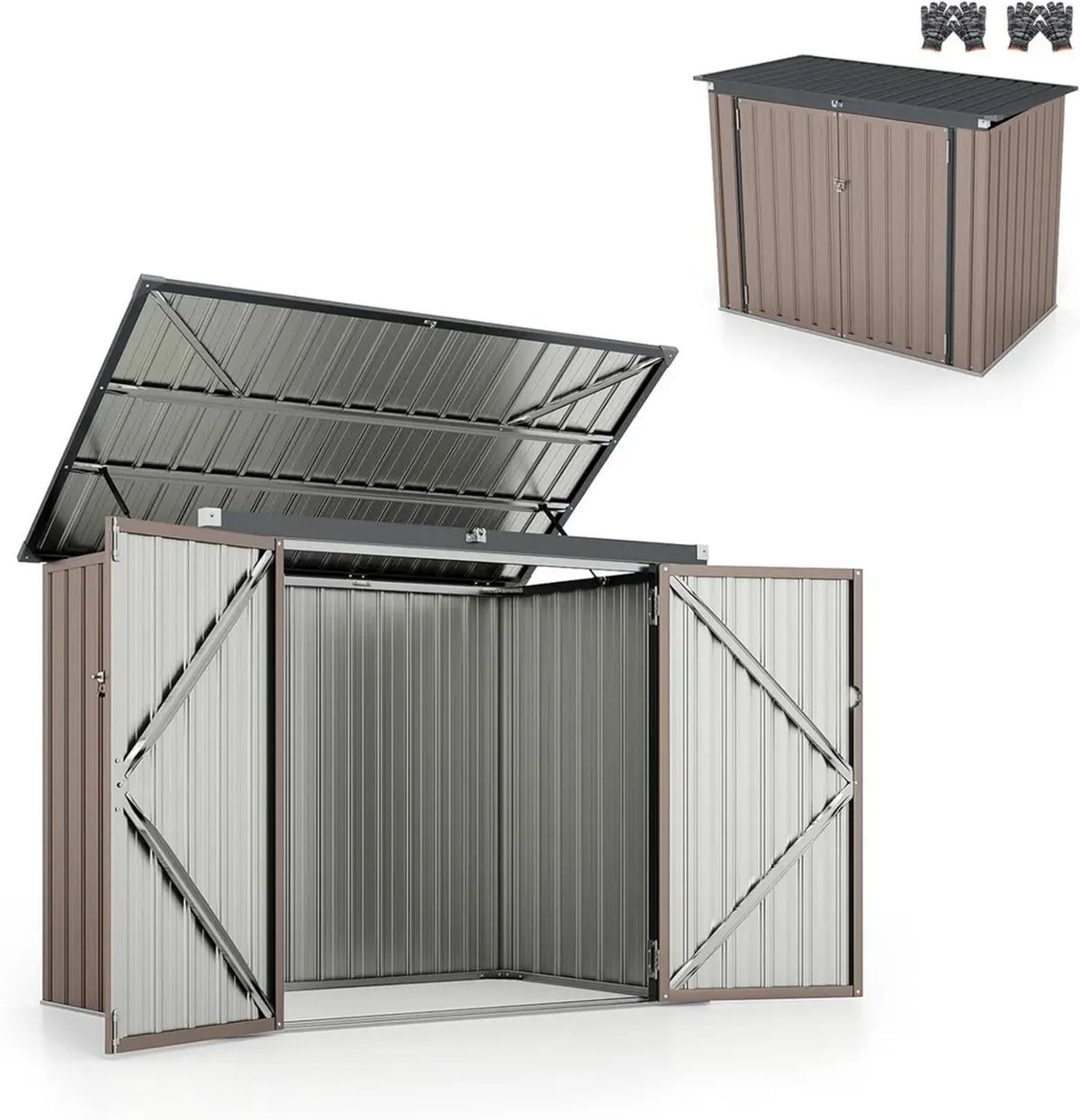 Capanno da Giardino in Metallo con Tetto Inclinato e Doppia Porta, 172 x 101 x 130 cm, Grigio