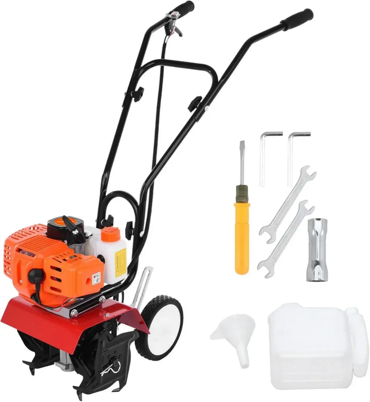 Motocoltivatore a Benzina 52 CC, 3 CV, Serbatoio 1,2 L, Profondità 15 cm, Aratro 20 cm