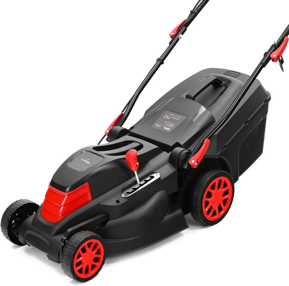 Rasaerba Elettrico LEHMANN 1600W, Taglio 38 cm per Aree fino a 1000 m², Cesto 40L, Altezza Regolabile 5 Livelli, 25-75 mm, 3450 giri/min