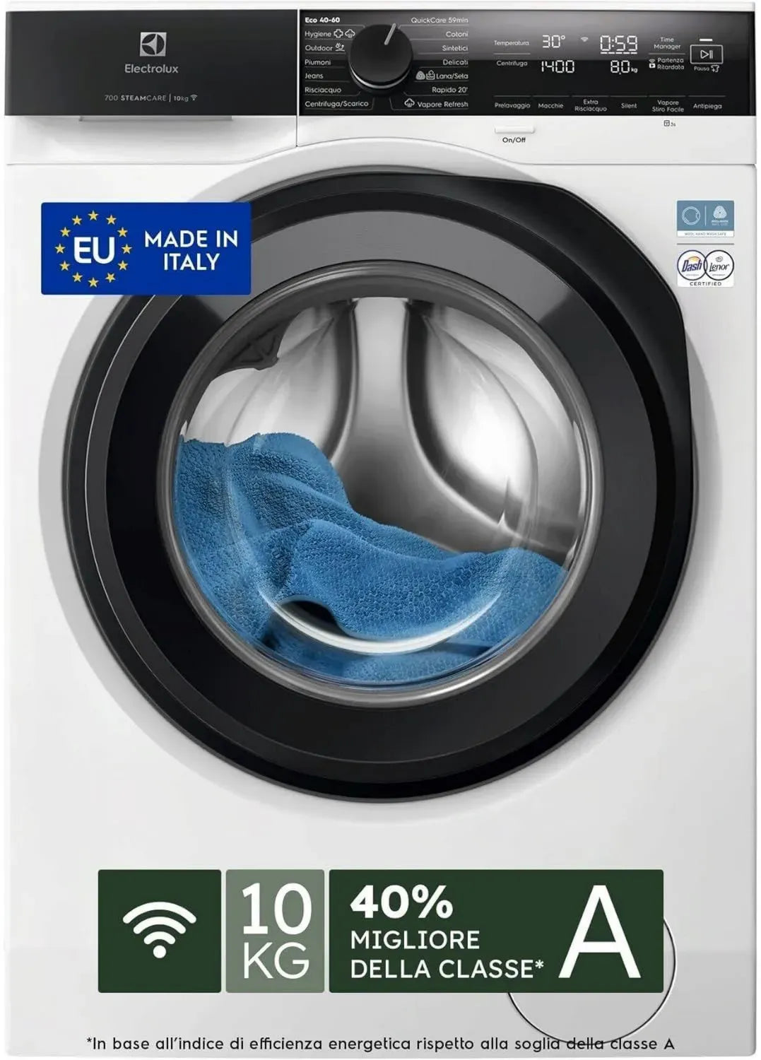 Electrolux Lavatrice 10kg SteamCare Serie 700, Classe A, Risparmio Acqua 96%, QuickCare, SensiCare, Vapore Refresh, CareDrum, App Connettività