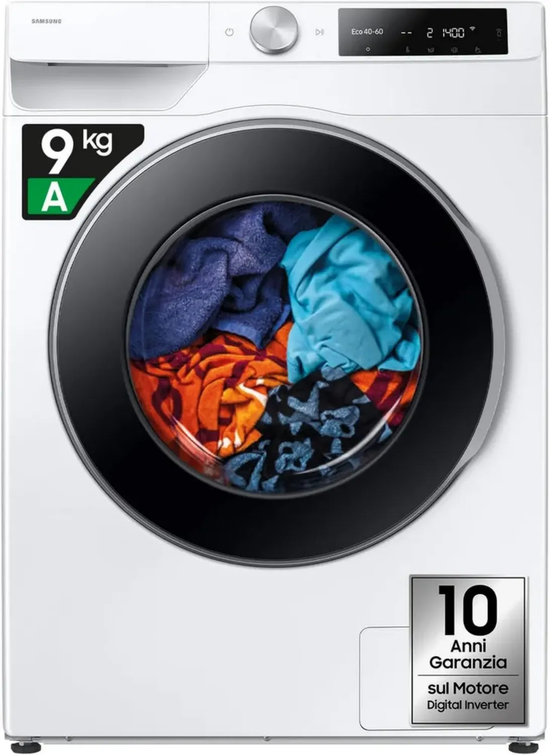 Samsung Lavatrice 9 Kg AI Control, 1400 RPM, Wifi, Ecolavaggio Veloce, Vapore, Carica Frontale