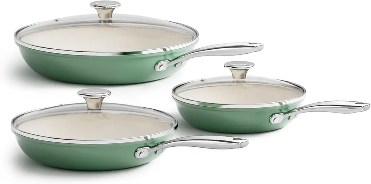 Set di 6 Padelle in Ceramica Antiaderenti per Induzione con Coperchio, 20/24/28 cm, Compatibili con Tutti i Piani Cottura, Senza PTFE e PFAS, Lavabili in Lavastoviglie, Verde